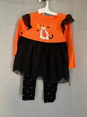 Orange and Black Halloween Dress w/Leggings - 2T NWT